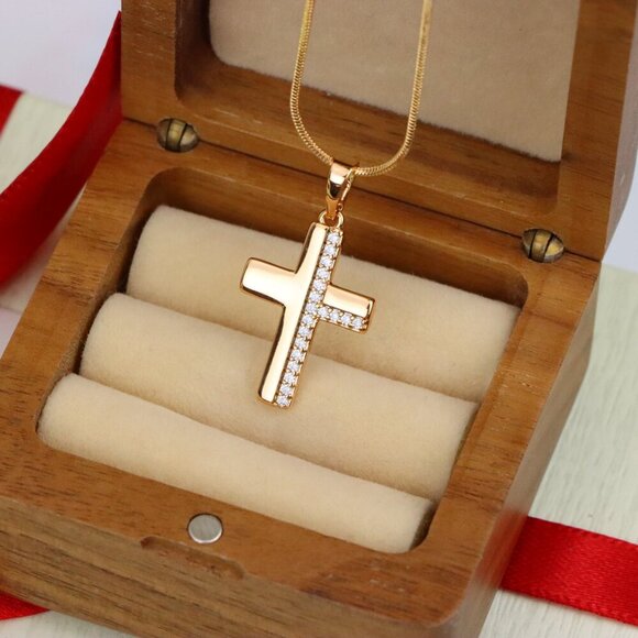 "Crystal-Accented Cross Pendant in Rose Gold Finish, XPPT1577 - Picture 8 of 12